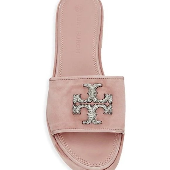 Tory Burch® Suede Logo Crystal Slide Sandal - Picture 10 of 11